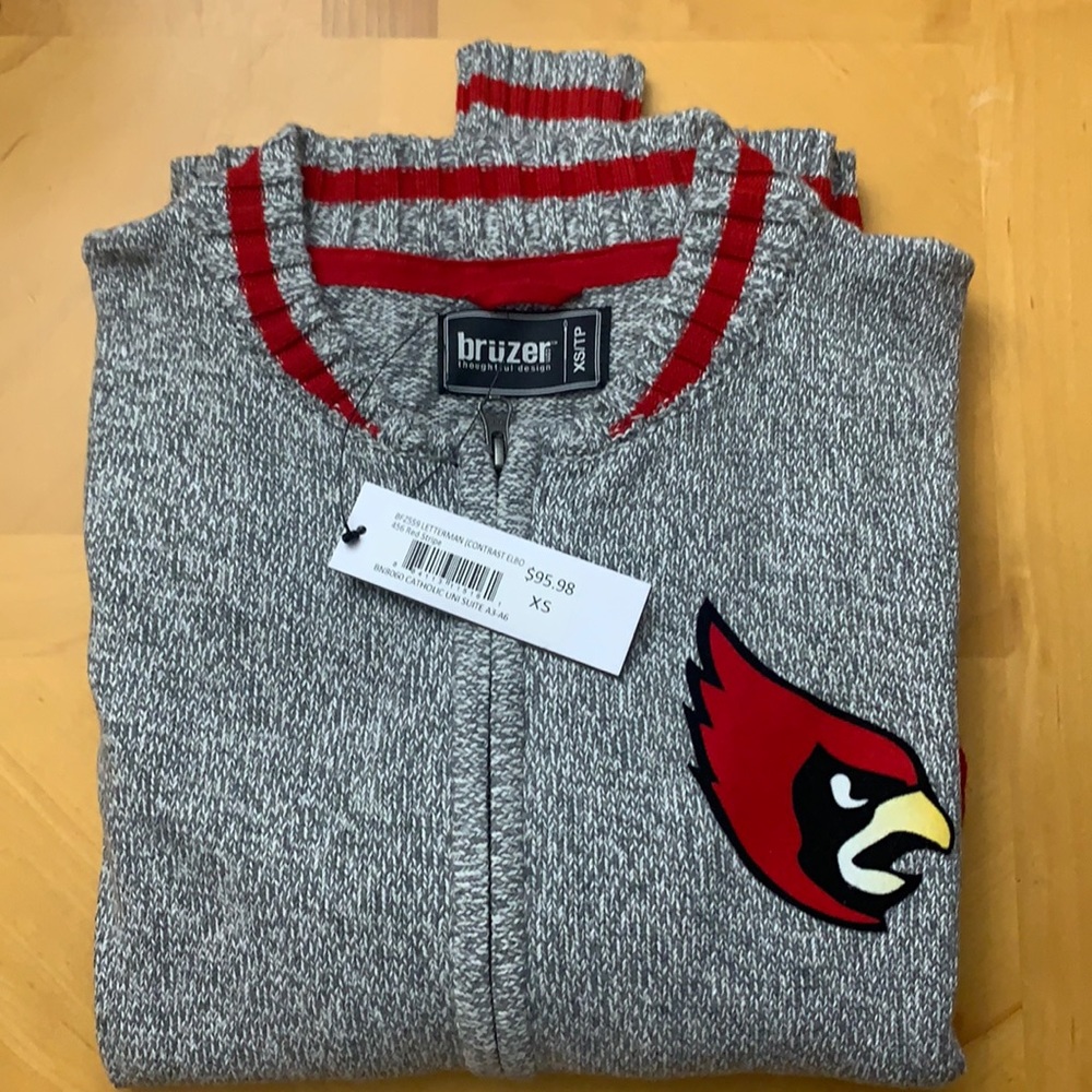 Red Cardinal Catholic University Letterman Cardigan /Resembles Louisville